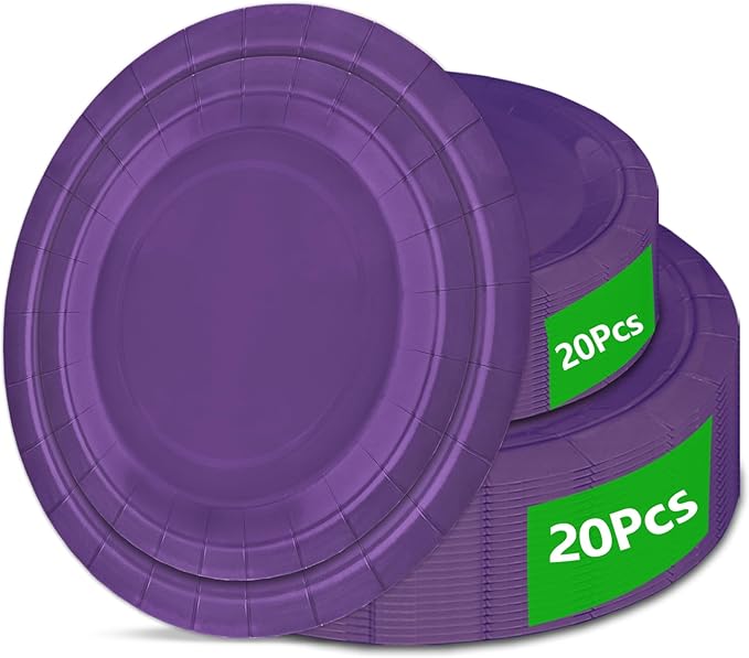40Pcs Disposable Paper Plates Purple,Including 20pcs 9" and 20pcs 7" Plates,Strong and Sturdy Disposable Plates for Party, Dinner, Holiday, Picnic,Birthday Party, Dinner Table, Wedding