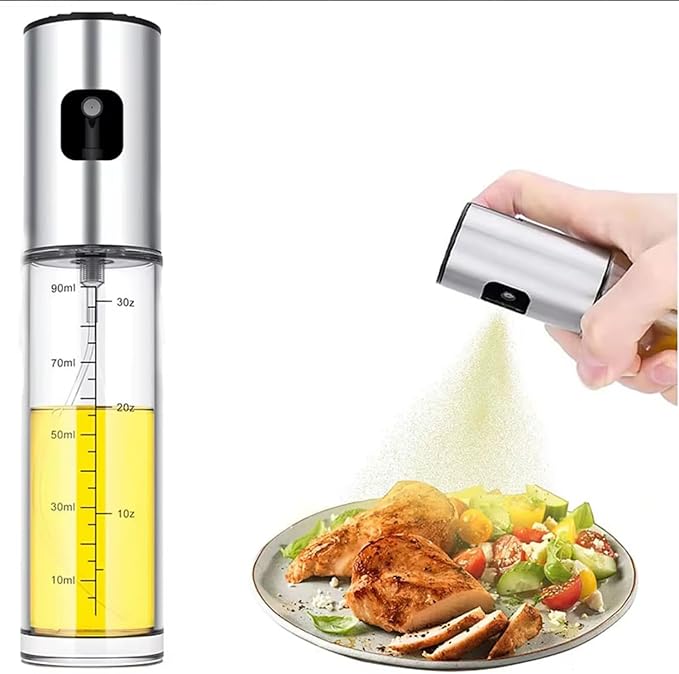 Oil Sprayer for Cooking – Glass Oil Dispenser Bottle with Stainless Steel Top, Olive Oil Sprayer, Cooking Oil Dispenser Set with Funnel, Brush & Cleaning Tool