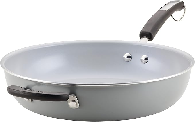 Farberware EcoAdvantage Ceramic Nonstick Deep Frying Pan/Skillet with Helper Handle, 12.5 Inch, Gray