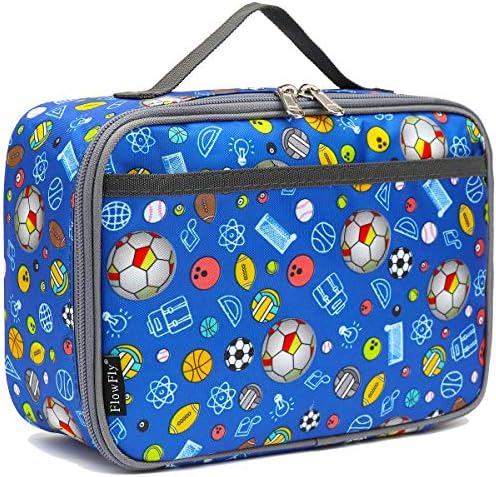 FlowFly Kids Lunch box Insulated Soft Bag Mini Cooler Back to School Thermal Meal Tote Kit for Girls, Boys,football