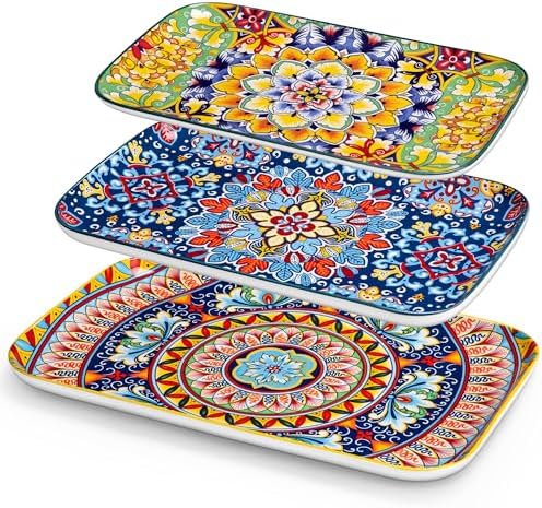 vancasso Serving Platters Set of 3, 16"/14"/12" In Rectangular Trays Retro