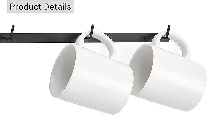 Dahey Metal Coffee Mug Rack Wall Mounted with 8 Hooks, Set of 2, Mug Display Rack Cup Holder Storage for Kitchen Dining Room Coffee Bar, Black