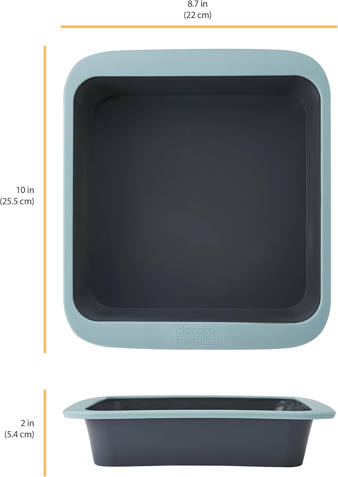 Chicago Metallic Silicone Square Cake Pan, 8-Inch Nonstick Bakeware with Wire-Reinforced Rim, BPA-Free Food-Grade Silicone, Oven Safe to 428F, Dishwasher Safe, Easy Cake Release