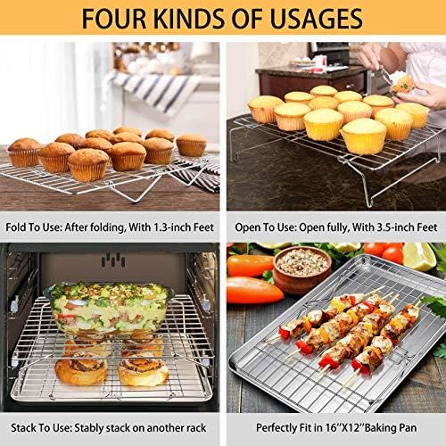 P&P CHEF Cooling Rack Set of 2, 2-Tier 16.5" x 11.4" Stackable Rack, Silver