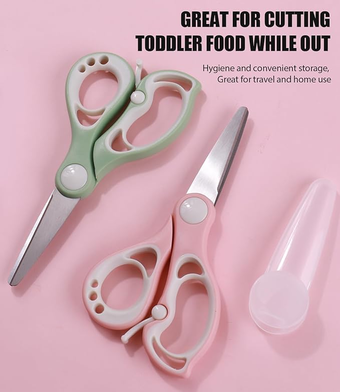 Baby Food Scissors Kicthen Shears - Portable Cute Kitchen Scissors with Dust Cover and Storage Travel Case - Ideal for Cutting Meat, Chicken, Vegetables, Fruits