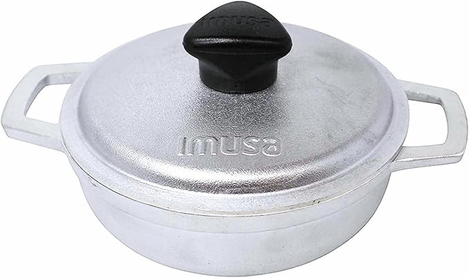 IMUSA 0.5Qt Mini Cast Aluminum Traditional Caldero Set with Lid,Silver