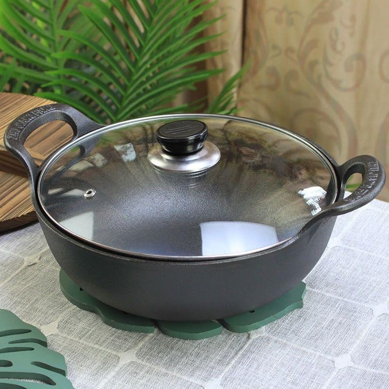Cast Iron Wok with Dual Handle, Pre-Seasoned Stir-Fry Pans (Wok with Lid 11 inch)