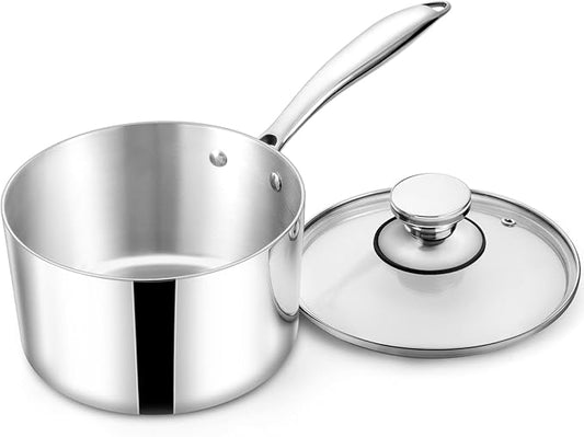TeamFar 2qt Saucepan with Lid, Stainless Steel Tri-Ply Sauce Milk Pan Small Cooking Pot with Ergonomic Handle, for Induction/Gas/Electric/Ceramic, Non-toxic & Healthy, Heavy Duty & Dishwasher Safe