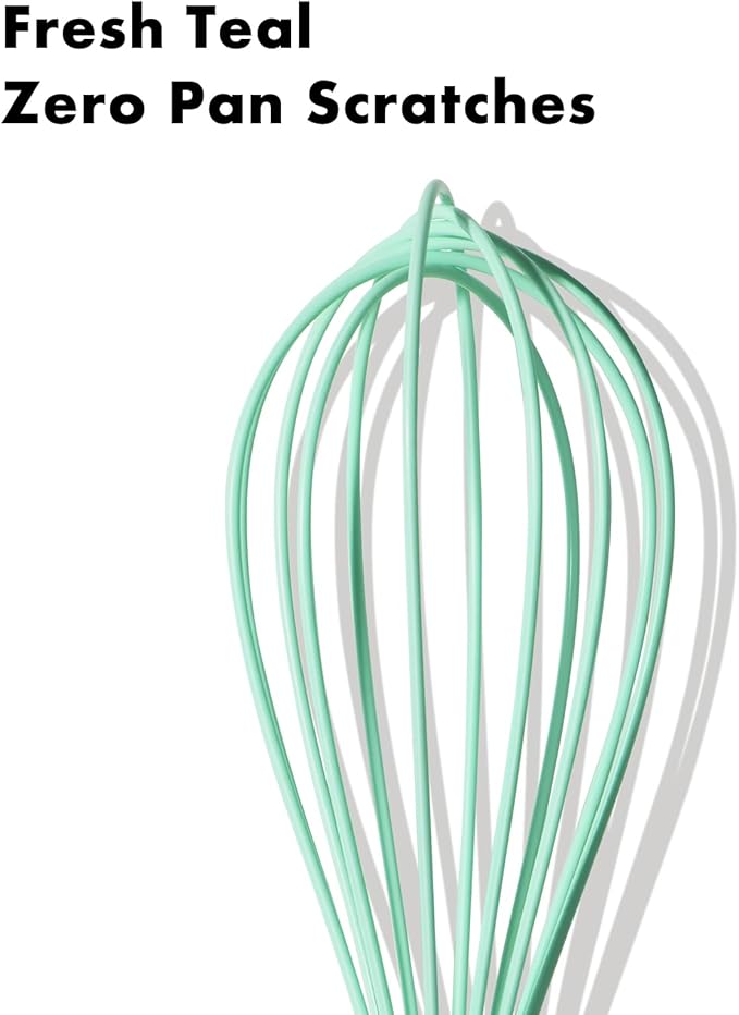 10-Inch Teal Silicone Whisk, Heat Resistant 480°F Kitchen Whisk with Stainless Steel Ergonomic Handle, Non-Scratch for Nonstick Cookware, Dishwasher Safe, Perfect for Blending, Cooking & Beating