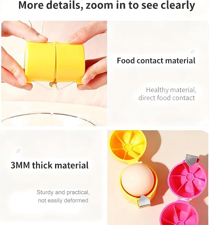 Premium PP Egg Shell Opener & Cracker, Clean Crack Egg Tool with Built-In Separator, Fits Multiple Egg Sizes, Dishwasher Safe Kitchen Gadget for Raw & Soft-Boiled Eggs, 2 Pcs (Rose Red & Orange)