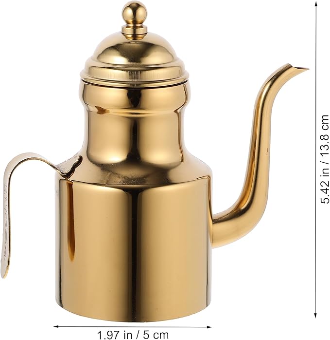 Stainless Steel Oil Bottle, 11oz Olive Oil Dispenser, Drip Free Spout, Oil Dispenser for Kitchen, Vinegar Pot, B-Golden