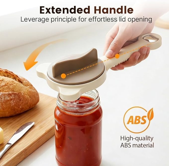 Multi-Functional Retractable Jar and Bottle Opener, Magnetic Stainless Steel Can Opener with Ergonomic Handle