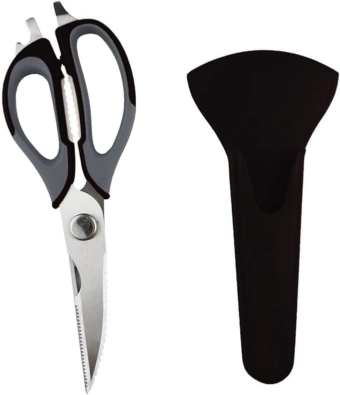 Multifunction Kitchen Food Scissors, Detachable Stainless Steel Heavy Duty Culinary Scissors, 7-in-1 Household Shears with Magnetic Holder, for Cut Poultry Meat Bone Vegetables Fruit Seafood (black)