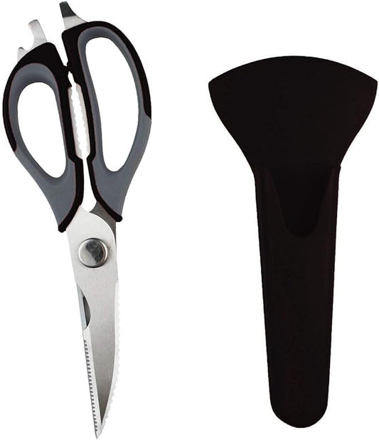 Multifunction Kitchen Food Scissors, Detachable Stainless Steel Heavy Duty Culinary Scissors, 7-in-1 Household Shears with Magnetic Holder, for Cut Poultry Meat Bone Vegetables Fruit Seafood (black)