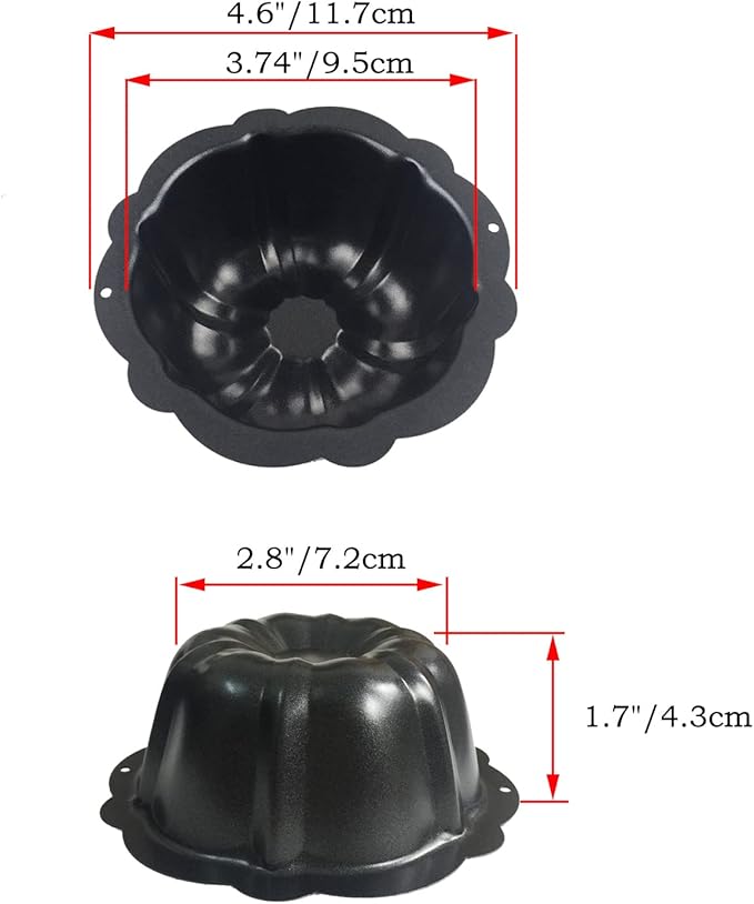 4 Inch Fluted Tube Cake Pan, Nonstick Mini Kugelhopf Mold, Carbon Steel Fluted Baking Cake Pans, Metal Round Pumpkin Shaped Mould for Muffin, Brownie, Pudding - Black, Set of 4