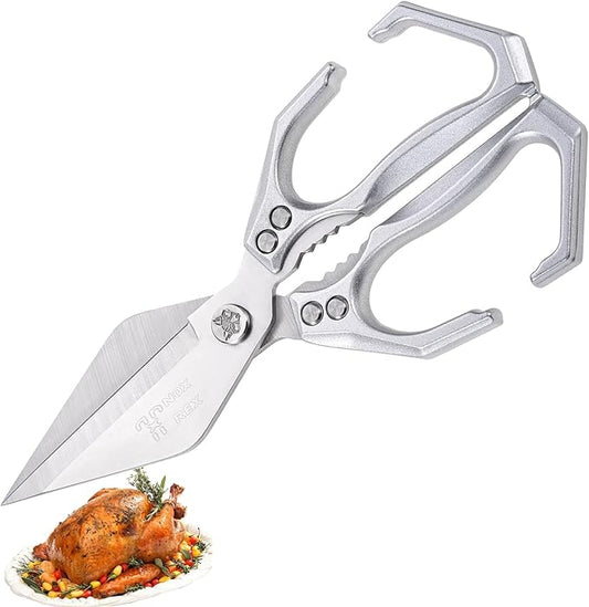 Kitchen Shears,Poultry Scissors,Stainless Steel Heavy Duty Scissors,Universal metal handles for both left and right hands,dishwasher safe shears sharp for Meat/food/Home/courtyards(Silver)
