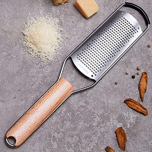 Tomorotec Stainless Steel Cheese Grater w/Wood Handle for Parmesan Cheese