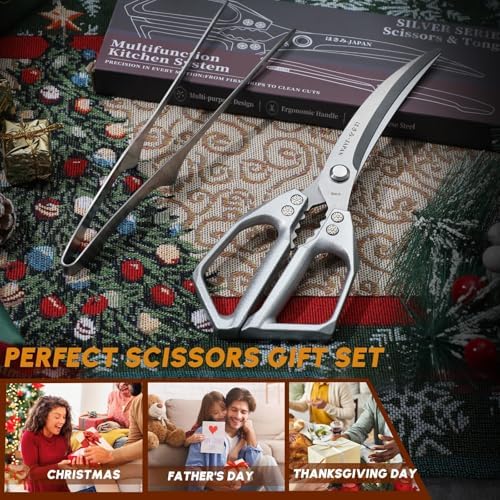 Huusk Kitchen Scissors and Cooking Tong, Kitchen Shears Set all Purpose