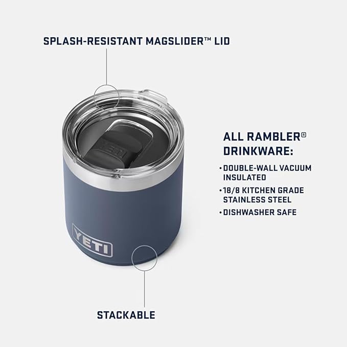 YETI Rambler 10 oz Stackable Lowball 2.0, Vacuum Insulated, Stainless Steel with MagSlider Lid, Rescue Red