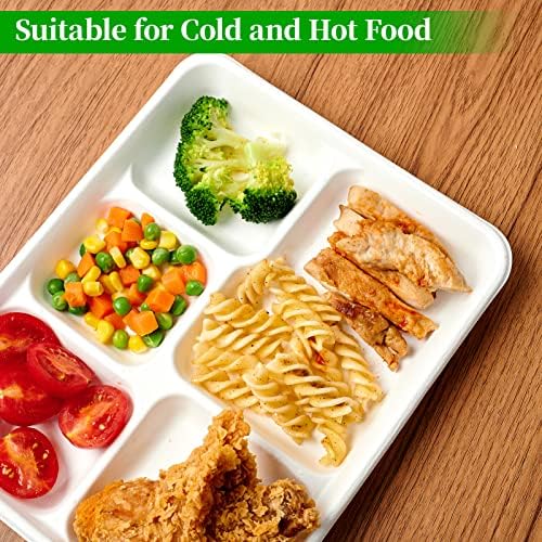 ECOLipak Compostable Disposable 5 Compartment Paper Plates, 10.25inch