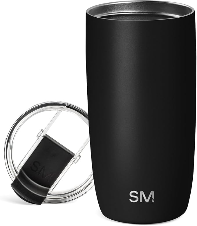 Simple Modern Voyager Tumbler with Flip Lid | Travel Coffee Mug | Insulated Stainless Steel Cold Brew Iced or Hot Coffee Cup | Gifts for Women Men Her Him | 16oz, Midnight Black | Reusable, Insulated, Cold Brew, Iced Coffee Cup, Thermos