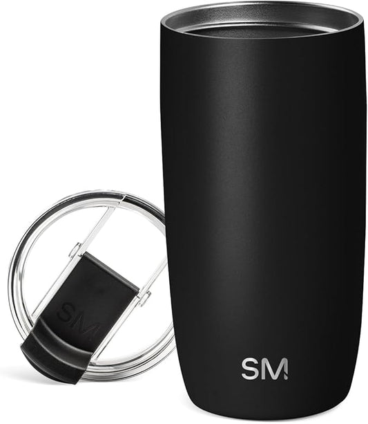 Simple Modern Voyager Tumbler with Flip Lid | Travel Coffee Mug | Insulated Stainless Steel Cold Brew Iced or Hot Coffee Cup | Gifts for Women Men Her Him | 16oz, Midnight Black | Reusable, Insulated, Cold Brew, Iced Coffee Cup, Thermos
