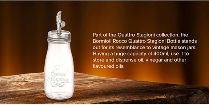 Bormioli Rocco Quattro Stagioni, 13.5 Oz Olive Oil Dispensers with Weighted Pourer, Durable Glass, Made in Italy