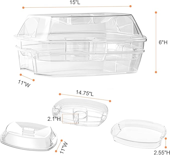 IVYHOME Fruit Ice Serving Tray, Chilled Veggie Tray, Shrimp Cocktail Serving Dish, Appetizer Serving Platter for Parties, with Lid and 4 Compartments