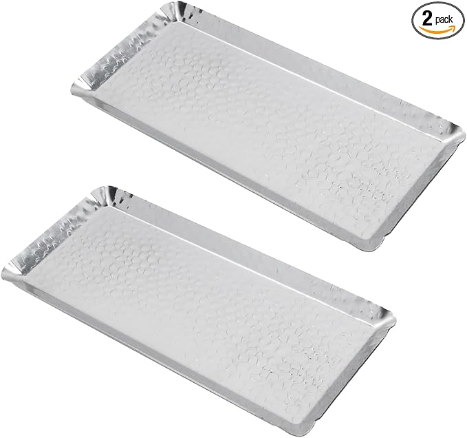 Antrader Silver Hammered Trays,Decorative Tray for Dresser,Kitchen,Countertop,2Pcs