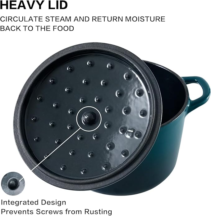 Dutch Oven Pot with Lid 1.8 qt Cast Iron Dutch Oven for Bread Baking DarkCyan Enameled Cast Iron Rice Pot with Handels
