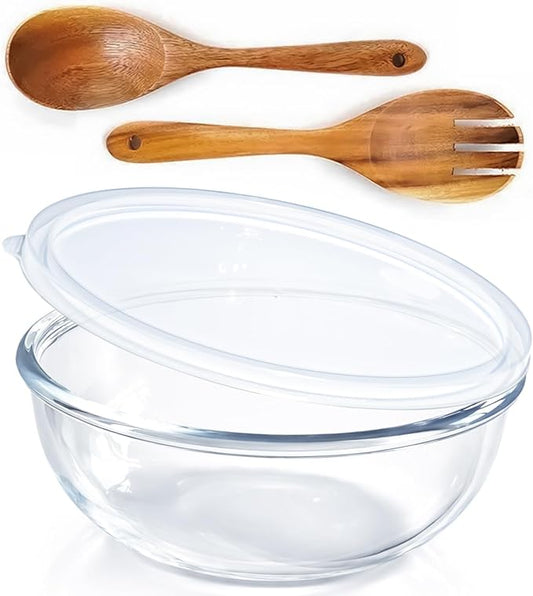 6.2Quart Large Glass Bowls with Lid,Thickened 12Inch Clear Glass Salad Cooking Bowls for Kitchen Salad Bread Storage, For Prepping, Marinating & Mixing Brining Kimch