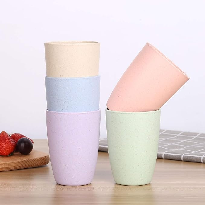 LuckyZone Wheat Straw Unbreakable Cup (12 oz) - Reusable Drinking Glasses Set of 5 - Dishwasher Safe Tumbler - BPA Free & Eco-Friendly (5Pcs)