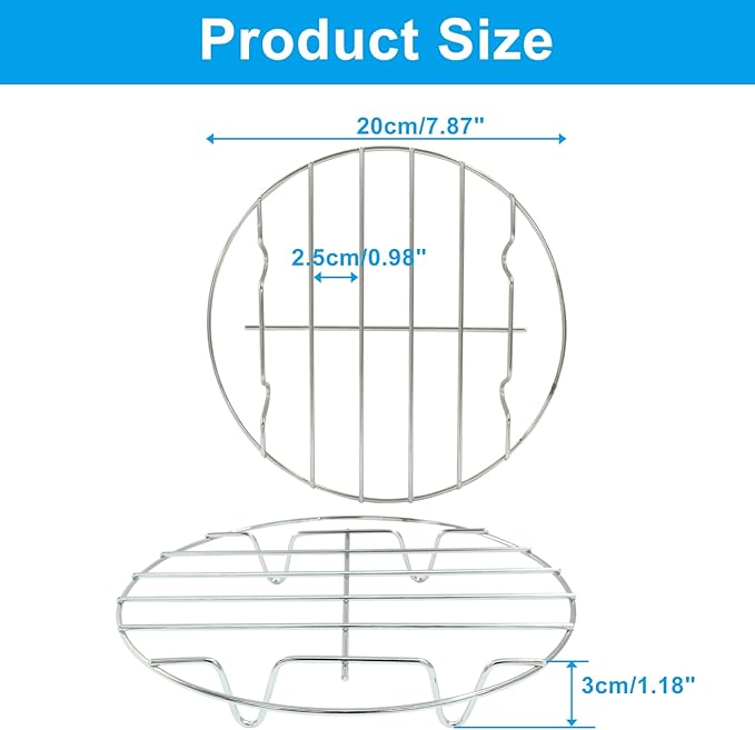 3 Pcs Air Fryer Rack Set, 20cm/7.87 Inch Multi-Purpose Stainless Steel Cooking Steaming Cooling Racks with Stand Holder for Air Fryer, Pressure Cooker, and Cooker Canning