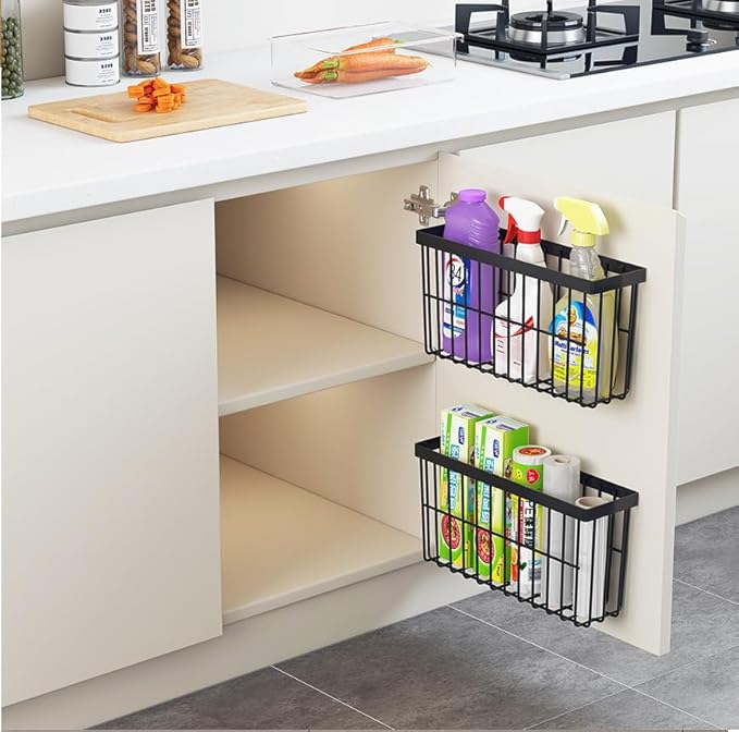 Kitchen Cabinet Door Storage Box,Self Adhesive Wall Mounted,Wardrobe/Bathroom/Refrigerator Small Items Organizer,Oil bottle/Seasoning storage (3 Piece)