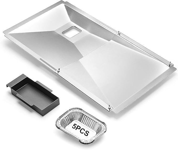 Universal Grease Tray with Catch Pan, Adjustable Drip Pan fits Nexgrill, Charbroil, Dyna Glo, Kenmore, BHG, Master,Backyard, Uniflame,Expert, Galvanized Steel Replacement Part for 3/4/5Burner Gasgrill