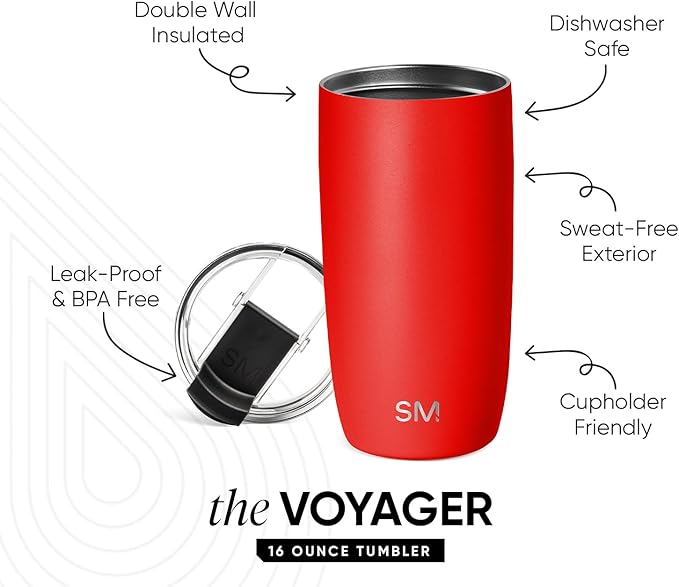 Simple Modern Voyager Tumbler with Flip Lid | Travel Coffee Mug | Insulated Stainless Steel Cold Brew Iced or Hot Coffee Cup | Gifts for Women Men Her Him | 16oz, Saffron