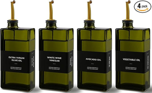 Olive Oil Dispenser Bottle for Kitchen 16.9oz, UV-Blocking Oil and Vinegar Dispenser Set, Leakproof Oil Container for Home, Restaurant (Green, Set of 4)