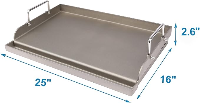 Utheer Cast Iron Griddle for Gas Grill, 25" x16" Flat Top for Outdoor Grill Rectangular Plate with Removable Handles for Charcoal Camping, Tailgating, and Parties