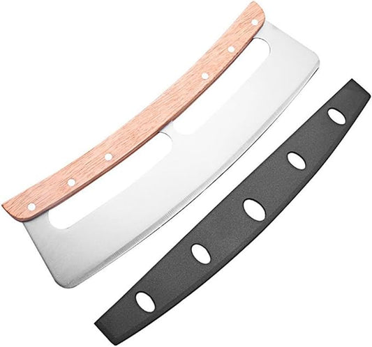 AMUZHI Stainless steel pizza cutter with cover Non-Stick Pizza Cutter pizza cutter rocker 14 inch (Single wooden handle)