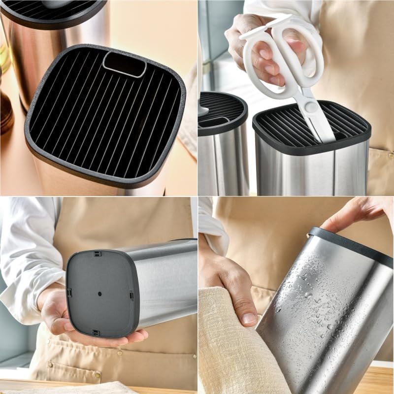 Kitchen Knife Holder,Stainless Steel Universal Knife Block Holder,Edge-Protect Knife Storage Organizer,Space-Saving Knife Storage Countertop, Slotless Knife Holder Storage for Kitchen Counter (Black)