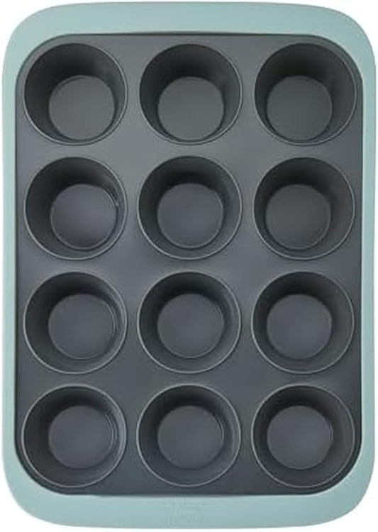 Chicago Metallic 12-Cup Silicone Muffin Pan, Nonstick Bakeware with Wire-Reinforced Rim, BPA-Free Food-Grade Silicone, Oven Safe to 428°F, Dishwasher Safe, Easy Cupcake Release
