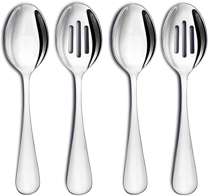 VIVANI 4-Piece Stainless Steel Buffet Serving Spoons Set, Include 2 Serving Spoons and 2 Slotted Spoons, Dishwasher Safe for Buffet, Catering and Party, 8.5 Inches