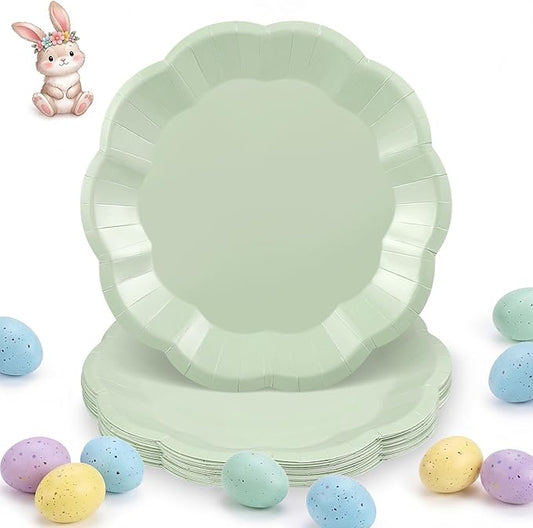 30 Pcs Sage Green Paper Plates, 7 Inch Scalloped Easter Plates Small Dessert Cake Plate Cute Party Plate Disposable Sage Greens Party Supplies for Wedding, Baby Bridal Shower, Birthday