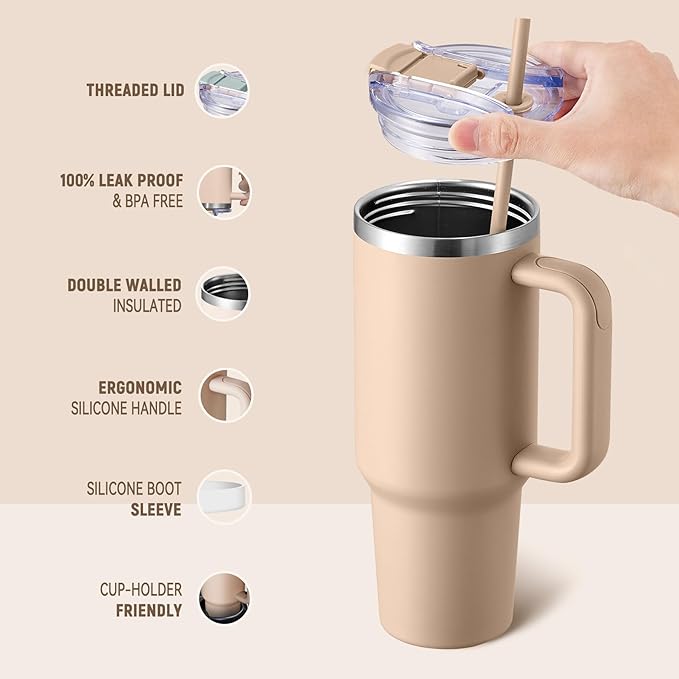 COKTIK 40 oz Tumbler With Handle and Straw, Insulated Tumbler With Leakproof Lids, Stainless Steel|BPA-Free, Cold for 24 H (Dark Night)