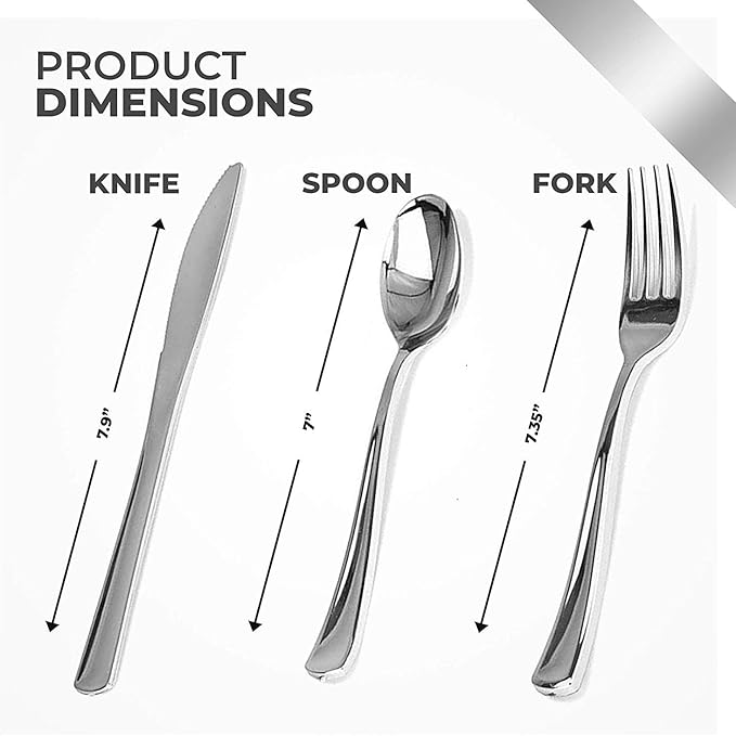 Silver Plastic Silverware Set (200-Pack) – Disposable Heavy Duty Cutlery, 67 Forks, 67 Knives, 67 Spoons for Parties, Weddings, Dinners & Holidays