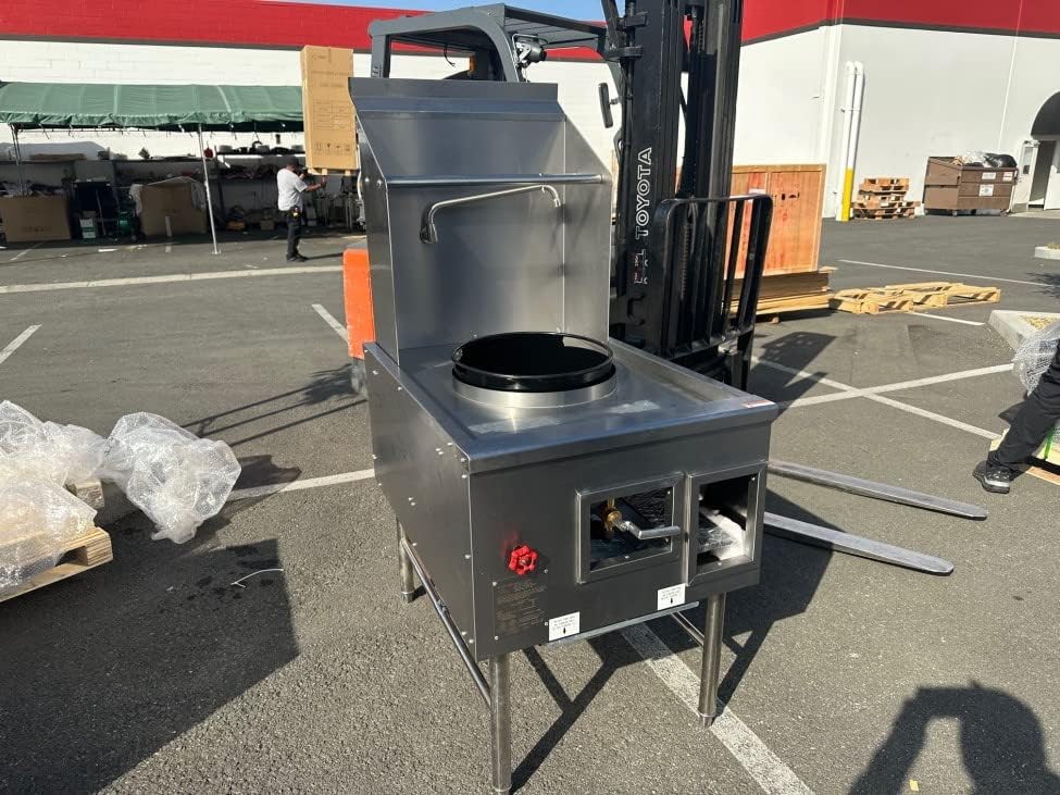 cooler depot Chinese Wok Range with Waterfall, 28" Width 1 hole burner 13" diameter ring propane/natural gas LP NG, NSF Certified