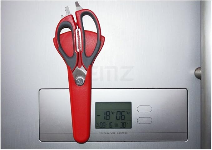 Multifunction Kitchen Food Scissors, Detachable Stainless Steel Heavy Duty Culinary Scissors, 7-in-1 Household Shears with Magnetic Holder, for Cut Poultry Meat Bone Vegetables Fruit Seafood (red)