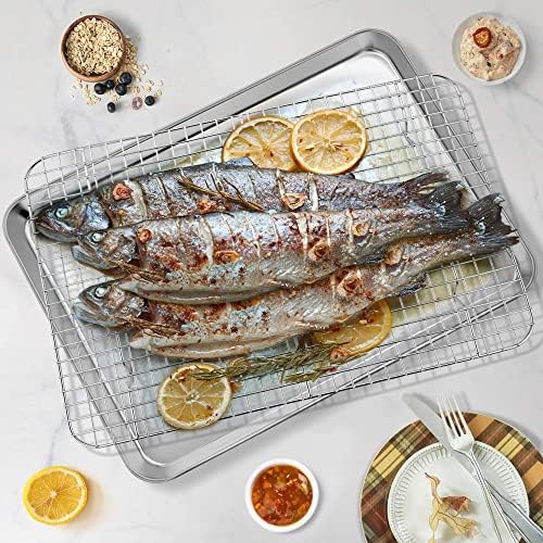 P&P CHEF 17.5 Inch Cookie Baking Sheet Pan with Wire Rack,2 Pcs