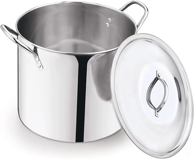8-Qt Stainless Steel Stock Pot with Metal Lid, Ultra Durable, Stay-Cool Handles, Hand Wash Only