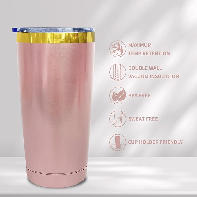 20 oz Tumbler Bulk 4 Pack Stainless Steel Tumblers with Lids and Straws, Double Wall Vacuum Insulated Travel Coffee Mug for Laser Engrave, Powder Coated Cups for Hot and Cold Drinks (Rose Gold,4 pack)